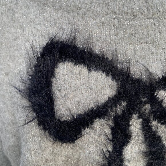 Maeve Anthropologie Sparkle Gray Bow Sweater Slouchy Oversized Holiday Party-L - Picture 3 of 10